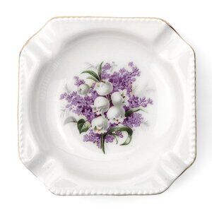 Porcelain Trinket Dish Delicate Ashtray Bavaria Germany White Purple Floral 3"